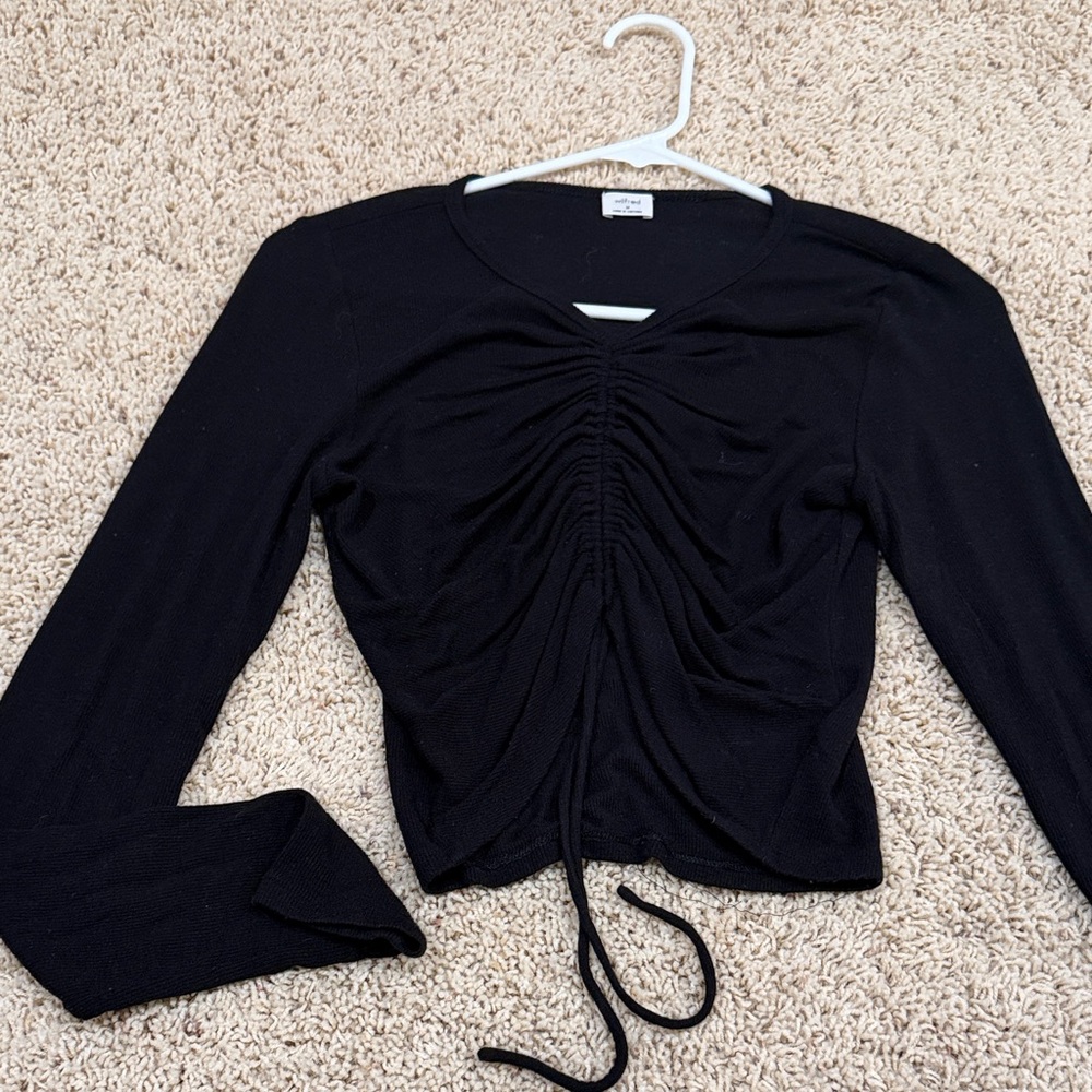 Black Ruched Long Sleeve Top
